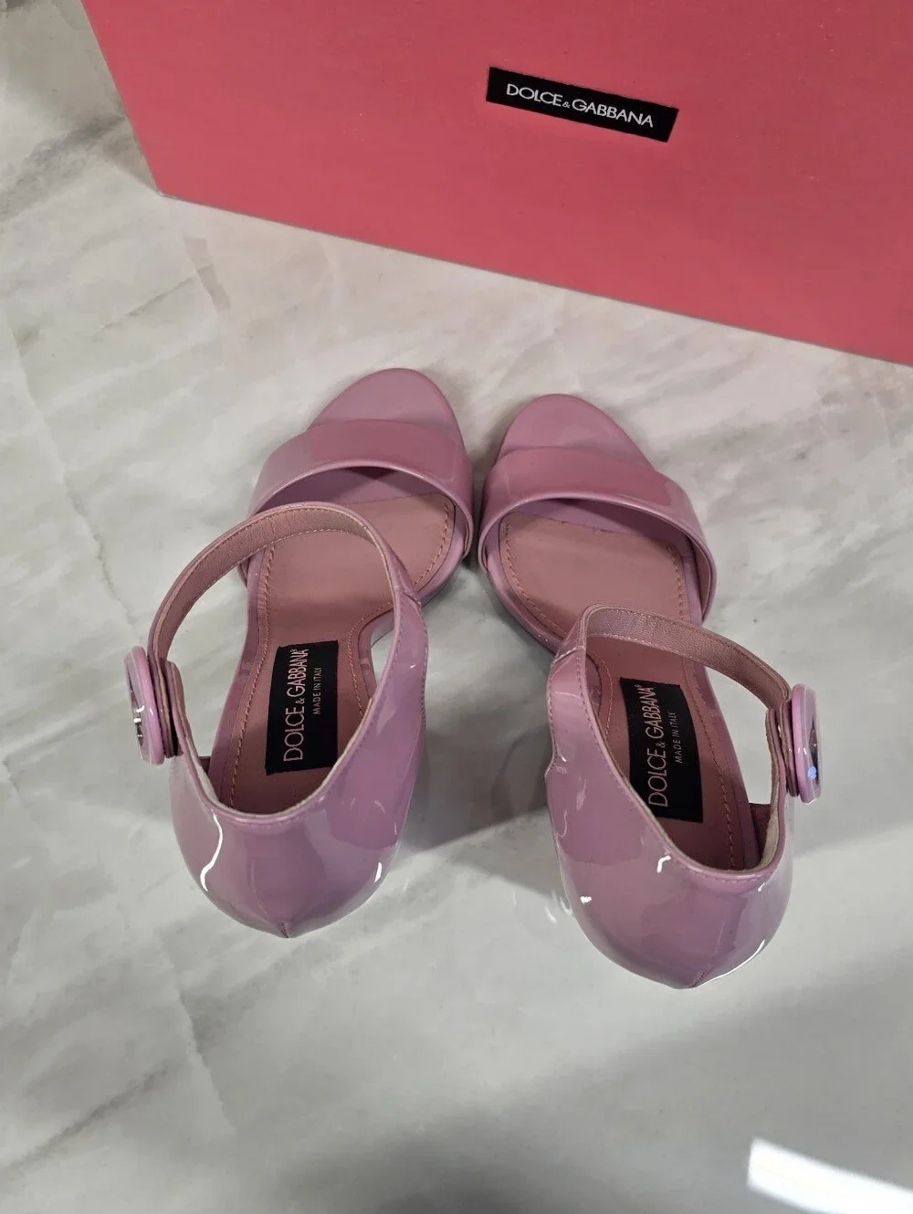 Dolce & Gabbana Patent Wedge Sandals with Logo Button - Picture 8 of 12